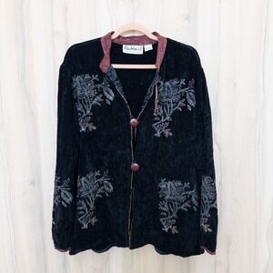 VTG Flashback Womens Embroidered Jacket Lge Black Phoebe Boho Artsy 90s Eclectic